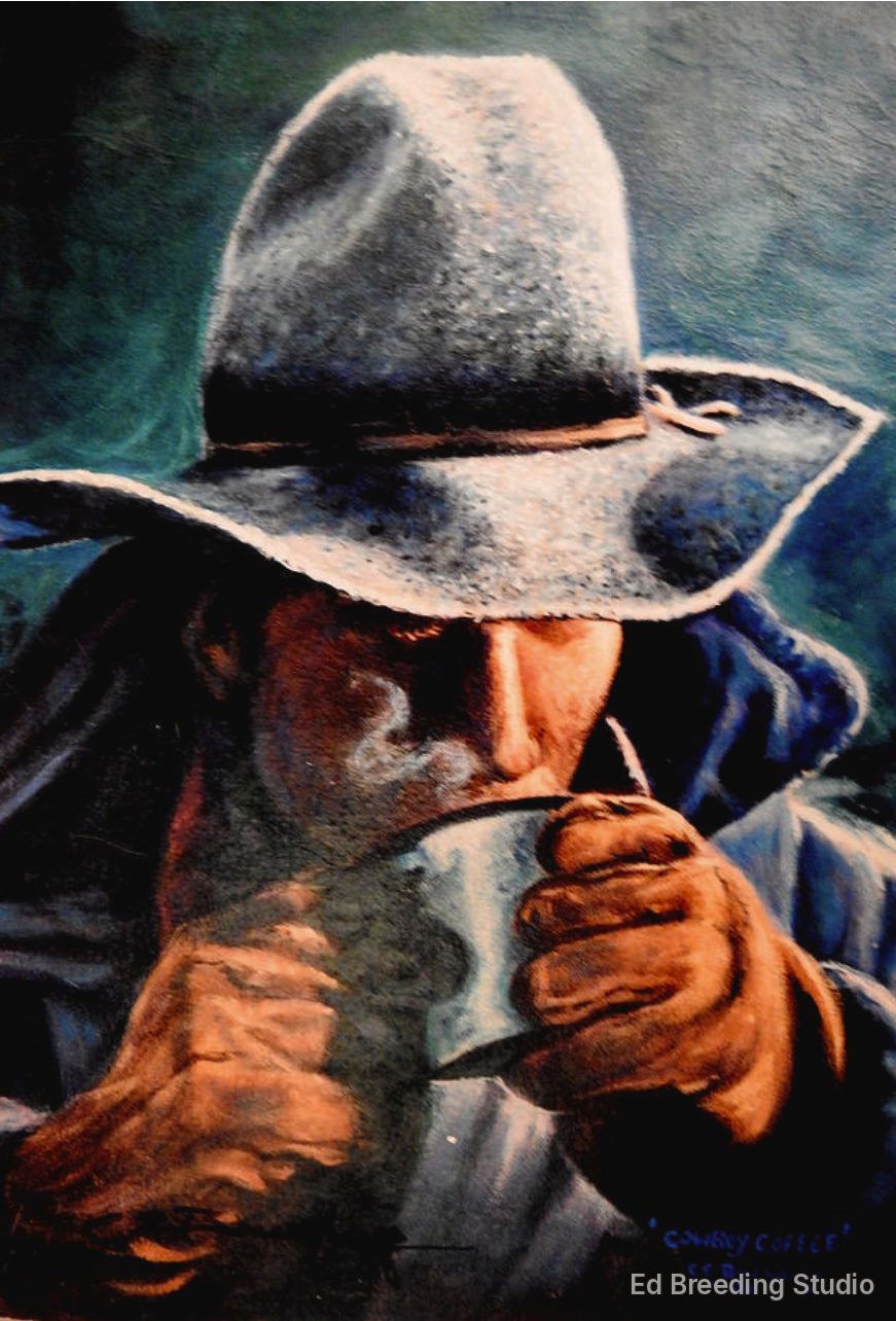 Cowboy Coffee, a painting by Ed Breeding